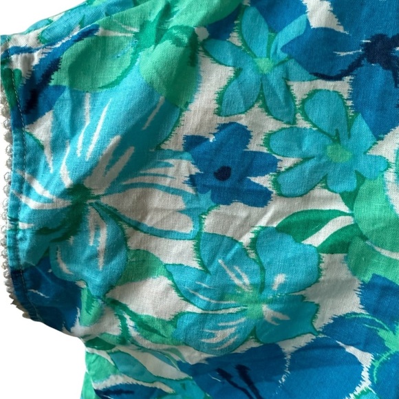 Emily Daniel’s Linen Blue and Green Tropical  Print Top Size XL - Picture 4 of 8